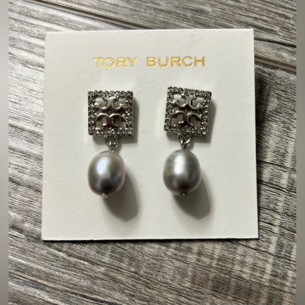 Tory Burch Silver and White Pearl Drop Earrings - Picture 5 of 5
